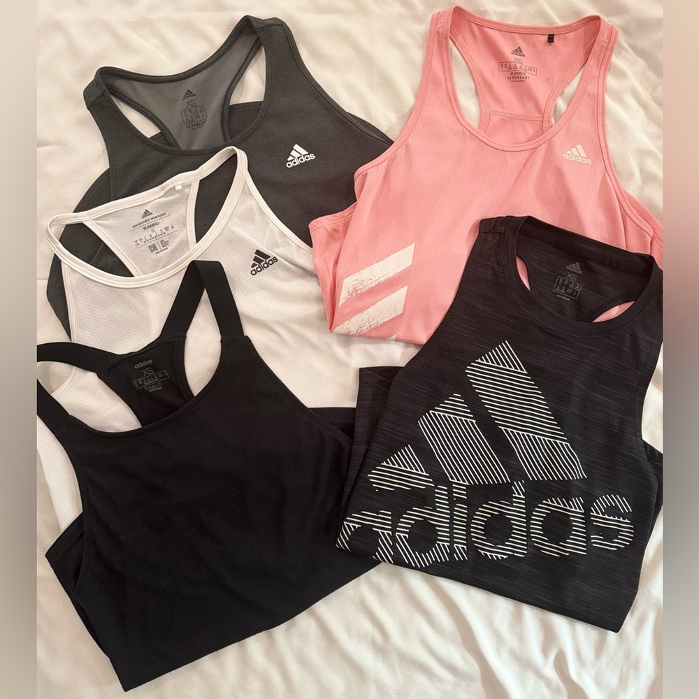 Bundle of 5 Adidas Tanks (XS/S) - Aeroready & Climalite, Colors Pink Black White